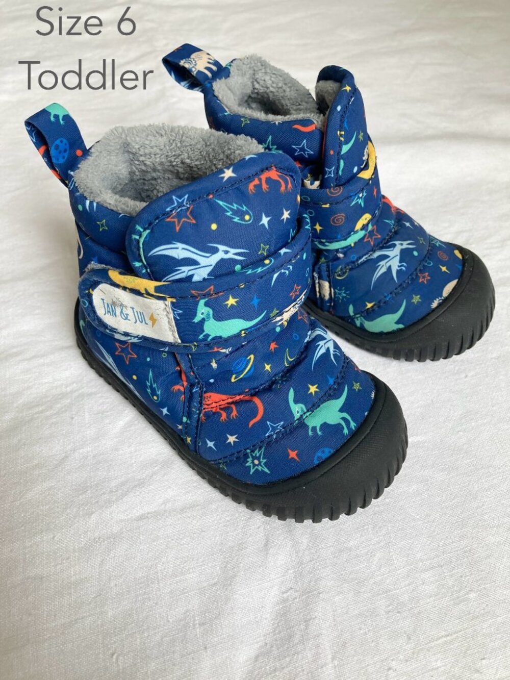 Jan & Jul Size 6 Toddler Space Dinos Blue Winter Boots Insulated Cold Weather